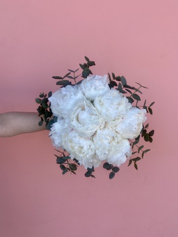 Beyaz Şakayık ve Okaliptus Gelin Buketi & Damat Yaka Çiçeği