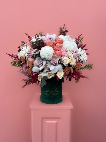 Garden Luxe Yeşil Kadife Kutuda Aranjman