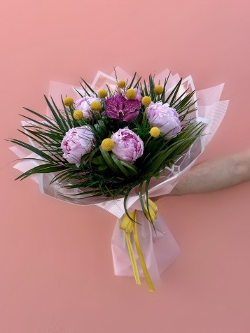 5’li Pembe Şakayık ve Craspedia Buketi