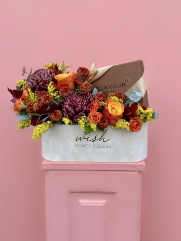 Krem Kadife Kutuda Çikolatalı Sonbahar Çiçek Bahçesi