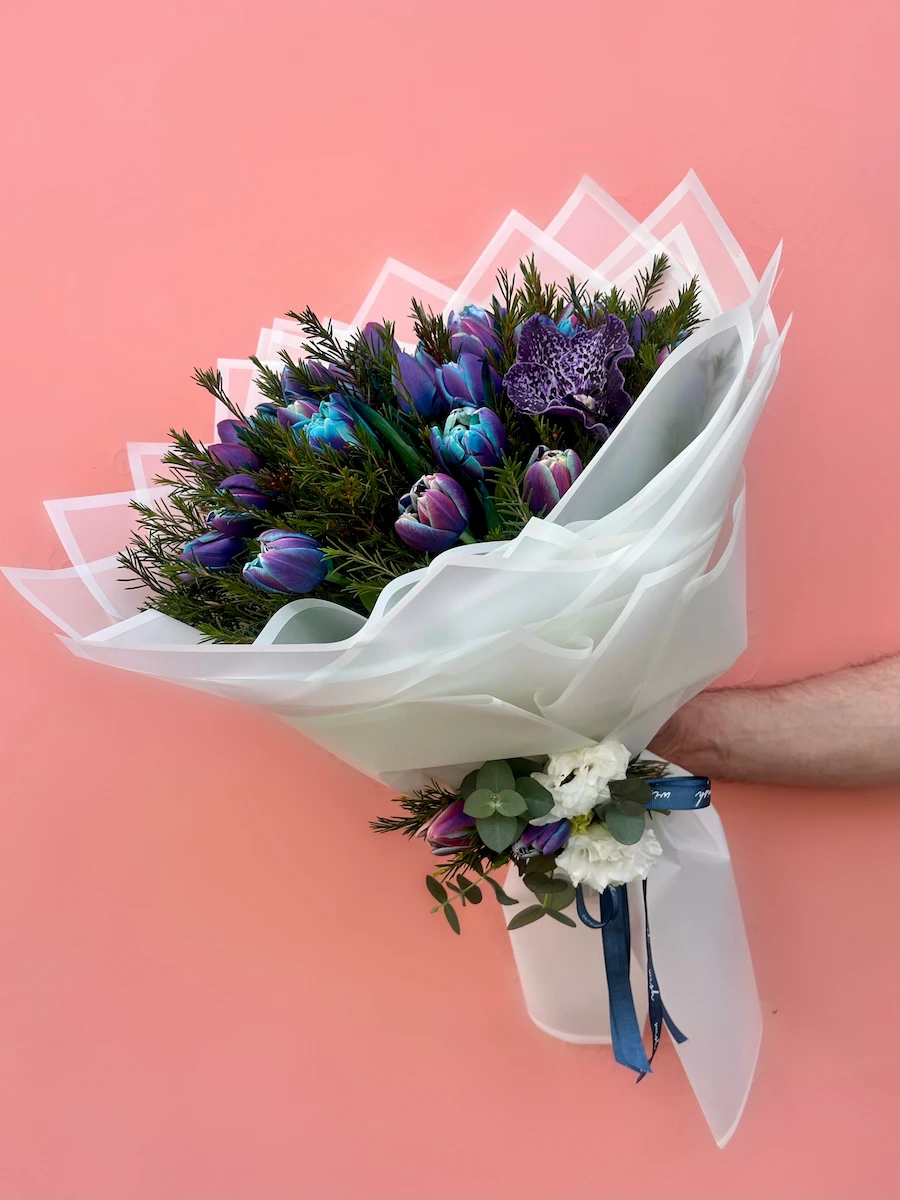 30’lu Vip Blue Sky Mavi Lale Buketi