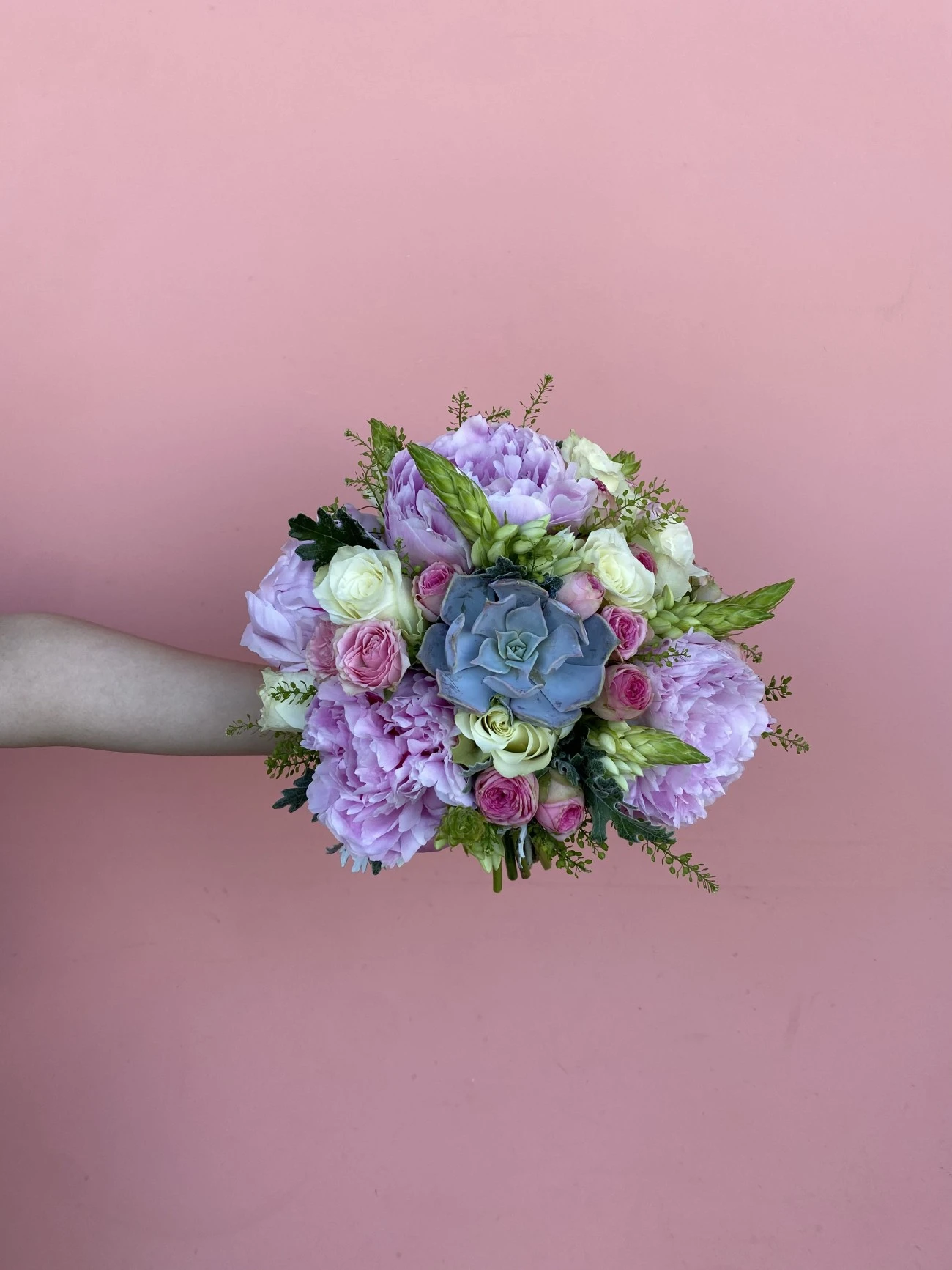 Pembe Şakayıklı Gelin Buketi & Damat Yaka Çiçeği