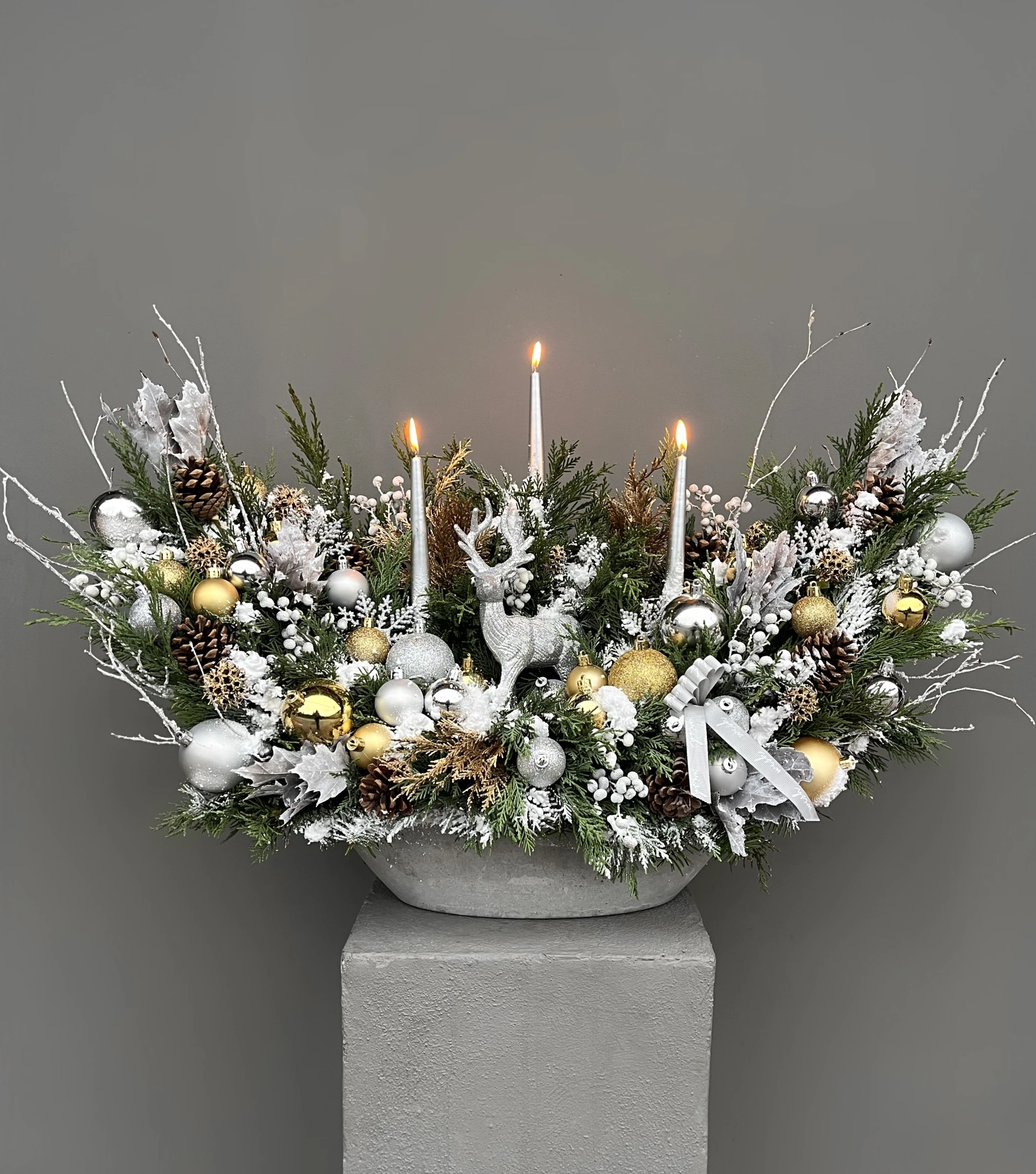 Silver Forest Geyikli & Mumlu Özel Tasarım Yılbaşı Aranjmanı
