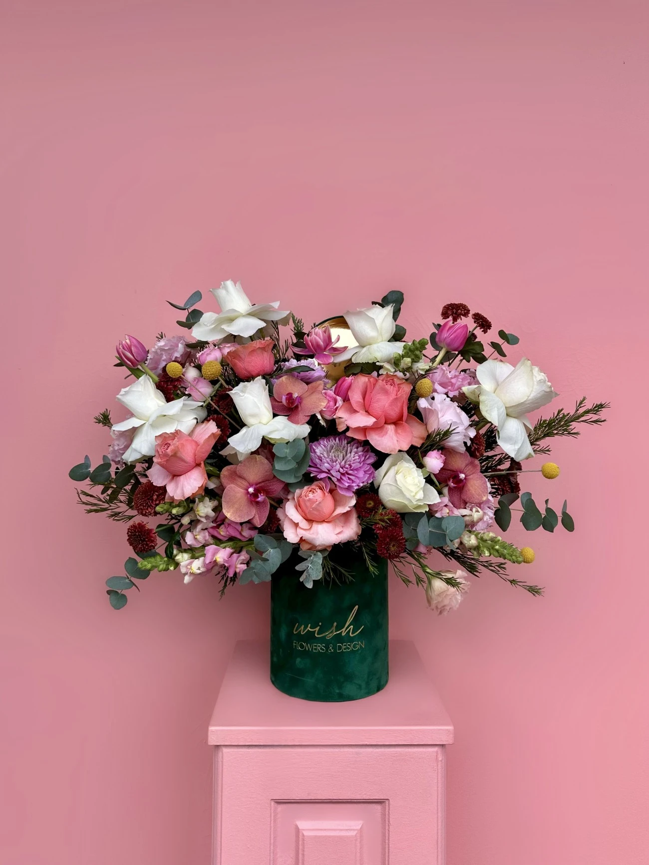 Yeşil Kadife Kutuda Pastel Bloom Aranjman