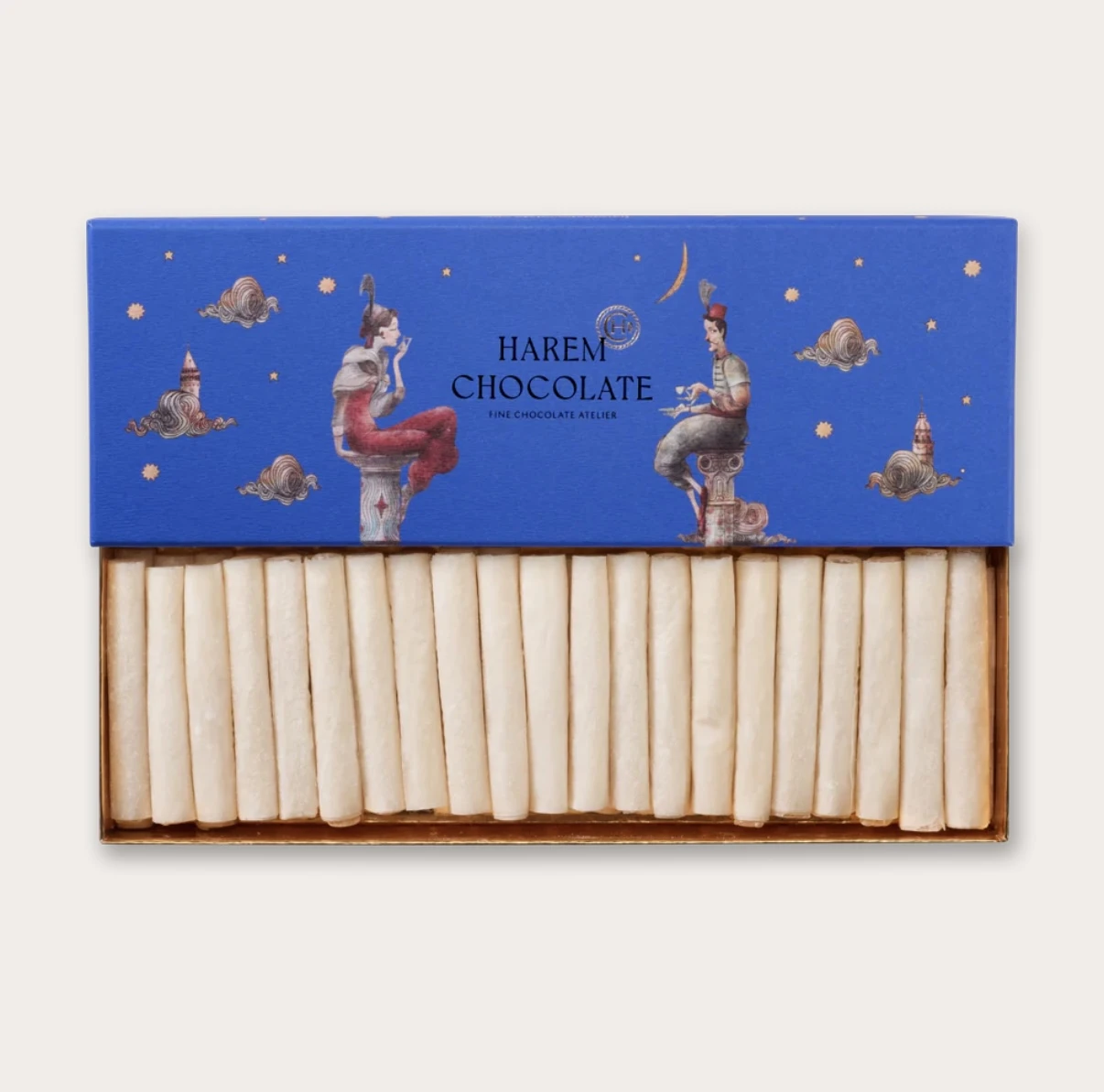 Gri Kadife Kutuda Harem Roll Lokumlu Mavi Çiçek Bahçesi